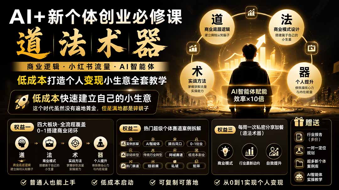 AI+新个体创业必修课｜道法术器｜商业逻辑·小红书流量·AI智能体｜低成本打造个人变现小生意全套教学-niguangts